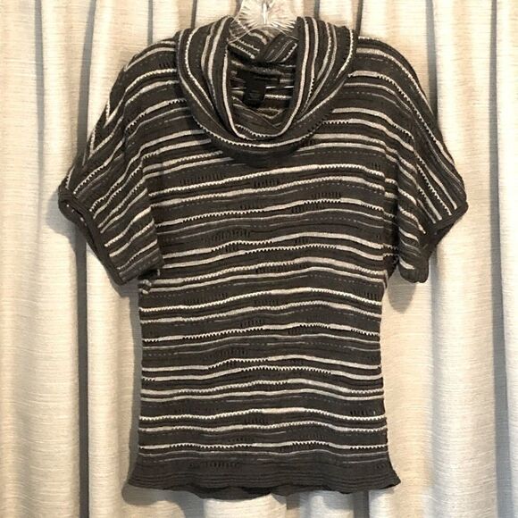 𝅺calvin Klein Jeans silver and gray knit cowl neck short sleeve sweater size S - Picture 1 of 9